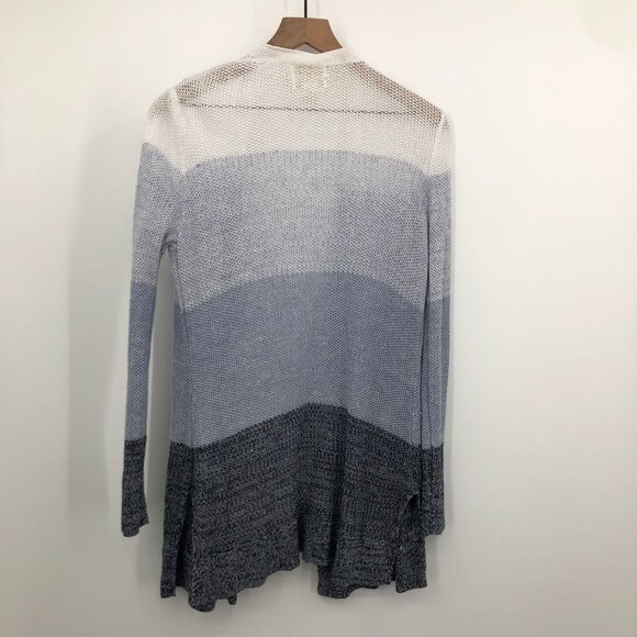 Christian Siriano Linen Cardigan Women Medium Blue Ombré Color Block Loose Knit - Picture 2 of 7